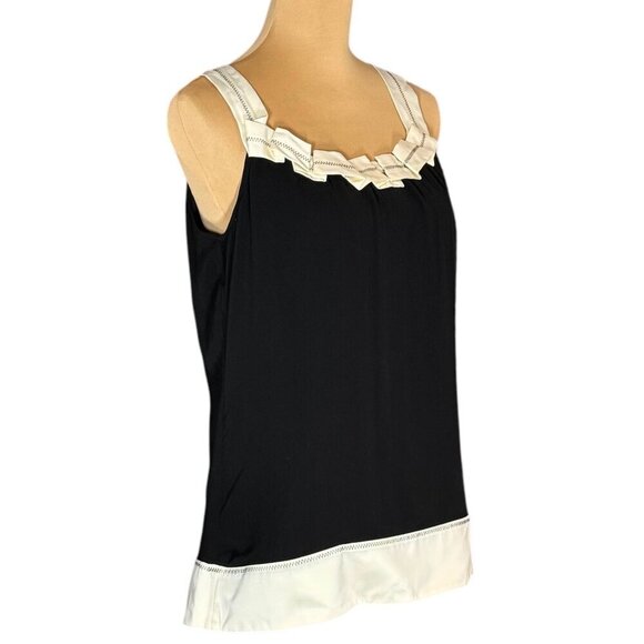 VTG Sleeveless Top Sz.S Black Contrast Trim Ruffle Office Siren Minimalist - Picture 3 of 8
